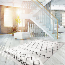 Afbeelding in Gallery-weergave laden, Floraya - Vloerkleed Fez - Wit/Zwart - Diverse afmetingen - 17mm dik - Laagpolig