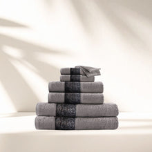 Afbeelding in Gallery-weergave laden, Floraya - Handdoekenset 8 delig - Grijs - 100% katoen - met sierrand