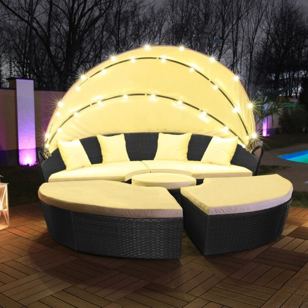 Lounge eiland - 180/210cm-LED verlichting-Incl kussenset-Zwart/Grijs/Bruin