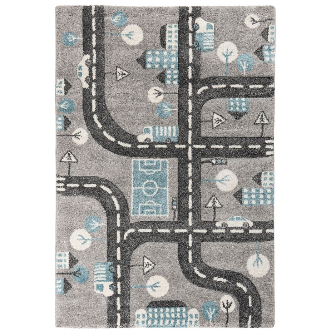 Floraya - Vloerkleed - Auto speelkleed - Grijs - 80x150cm - Laagpolig