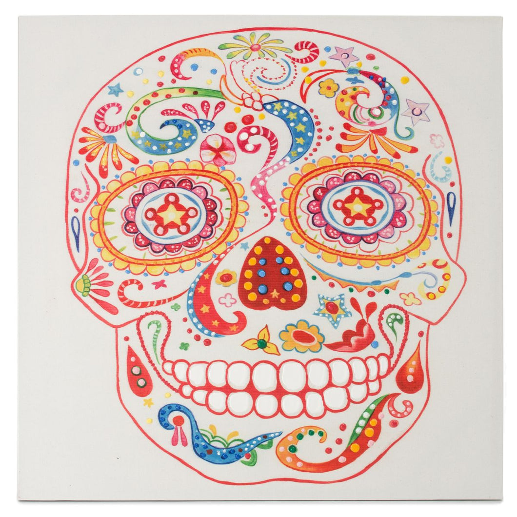 Floraya - Olieverf schilderij - Dia de los Muertos schedel - 90x90x38 cm