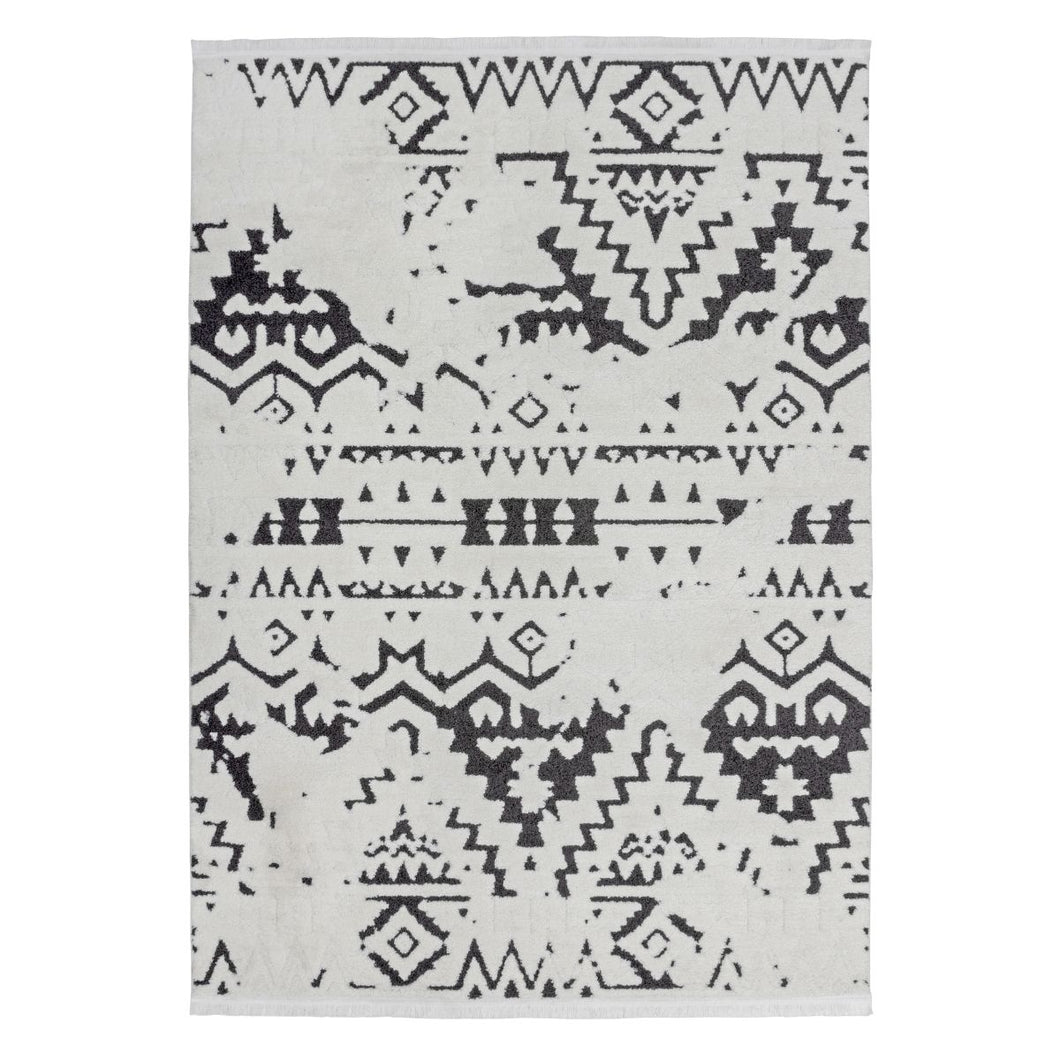 Floraya - Vloerkleed Agadir - Wit/Zwart - Diverse afmetingen - 17mm dik - Laagpolig