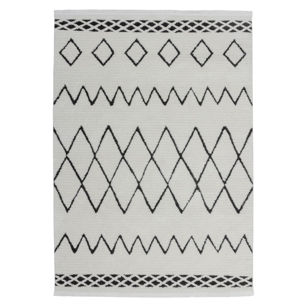 Floraya - Vloerkleed Fez - Wit/Zwart - Diverse afmetingen - 17mm dik - Laagpolig