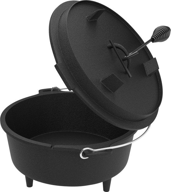 Floraya - Dutch Oven braadpan - Gietijzer - 4.2, 7.3 of 9 Liter - met Voetjes - Zwart