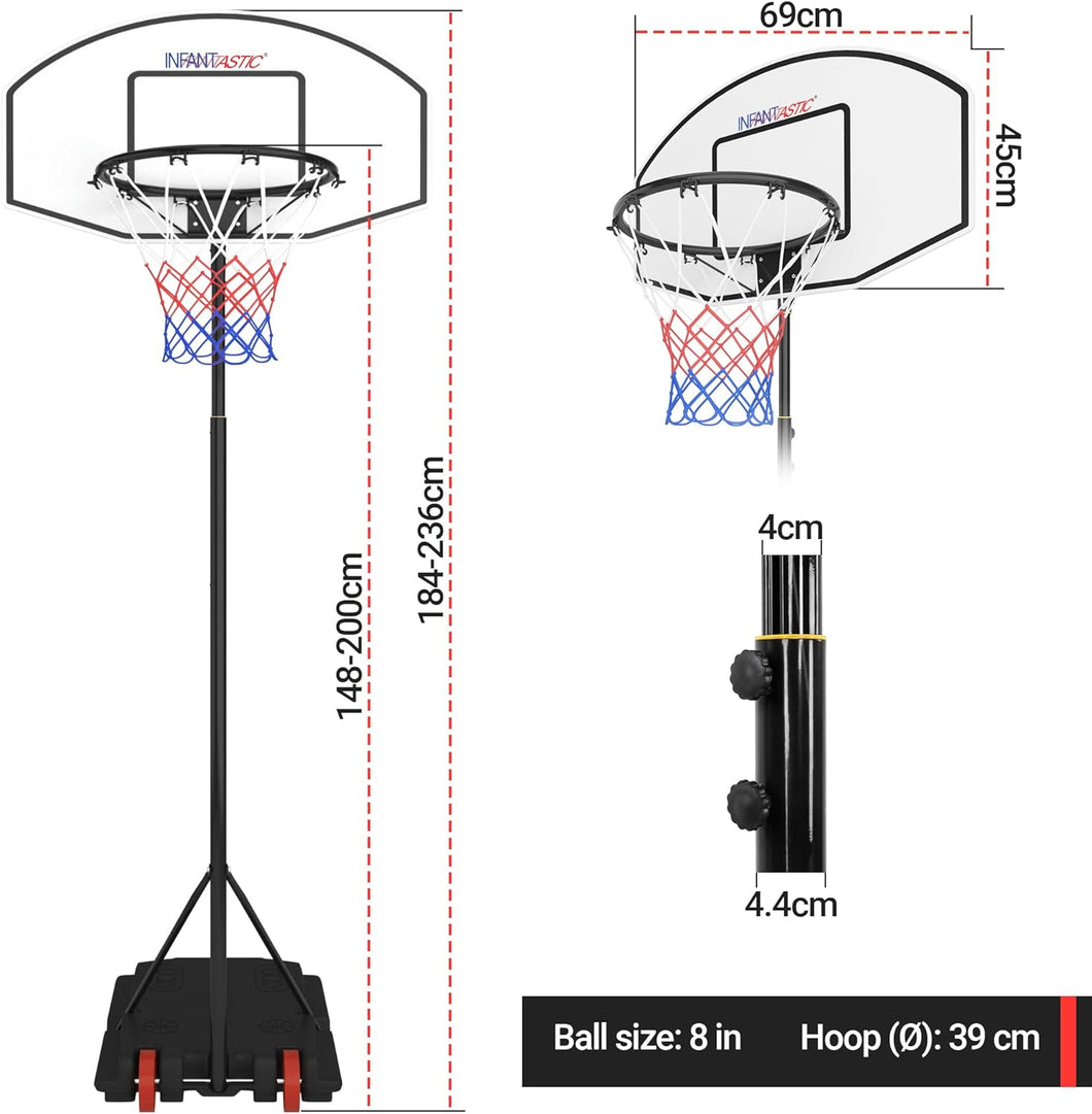 Mobiele Basketbalstandaard Rood of Zwart - Inclusief bal en pomp