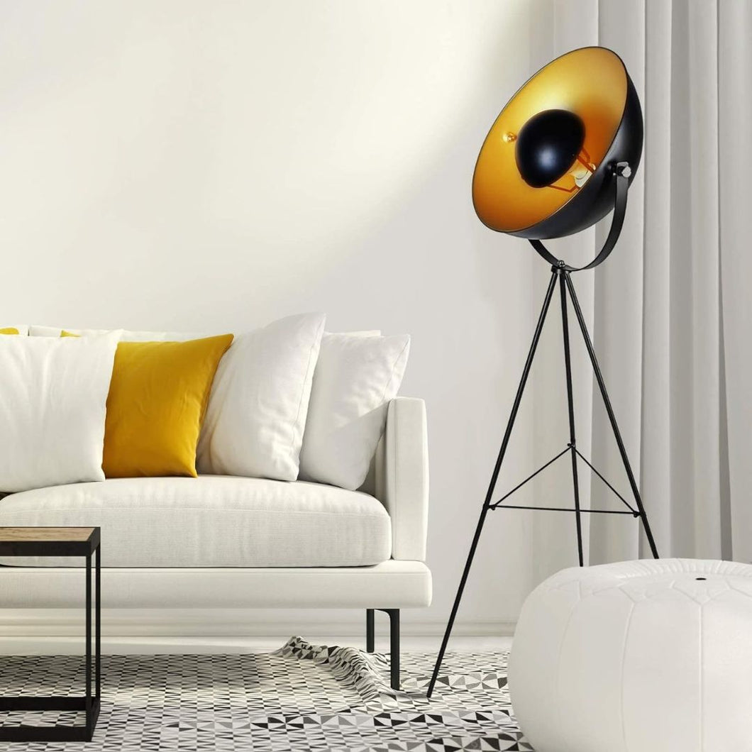 Vloerlamp op statief - Industrieel design - 60W - Zwart/Goud